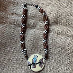 Handcrafted Brown and Blue Beaded Necklace